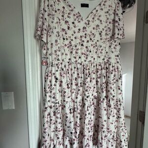 Lane Bryant Floral Midi Dress - Cream and Purple